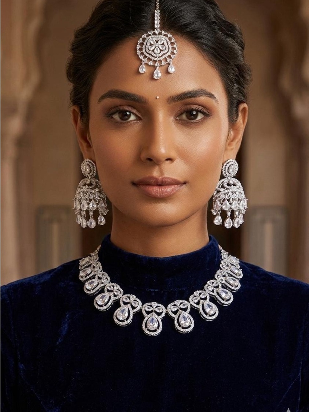 Elegant White Crystal Necklace & Earrings Set - Women's Jewelry